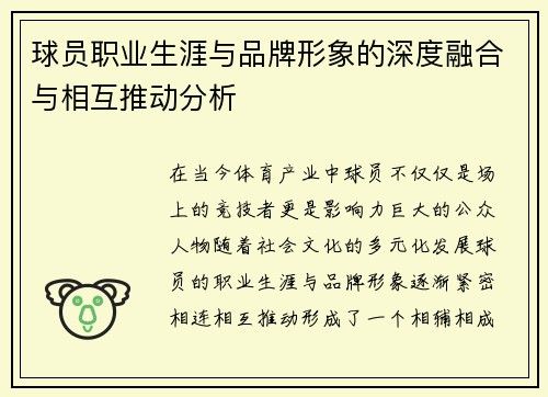 球员职业生涯与品牌形象的深度融合与相互推动分析 球员职业生涯与品牌形象的深度融合与相互推动分析